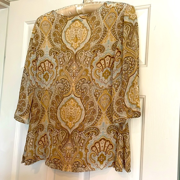 Banana Republic Silk boho print top, cream, blue and brown - Picture 5 of 6
